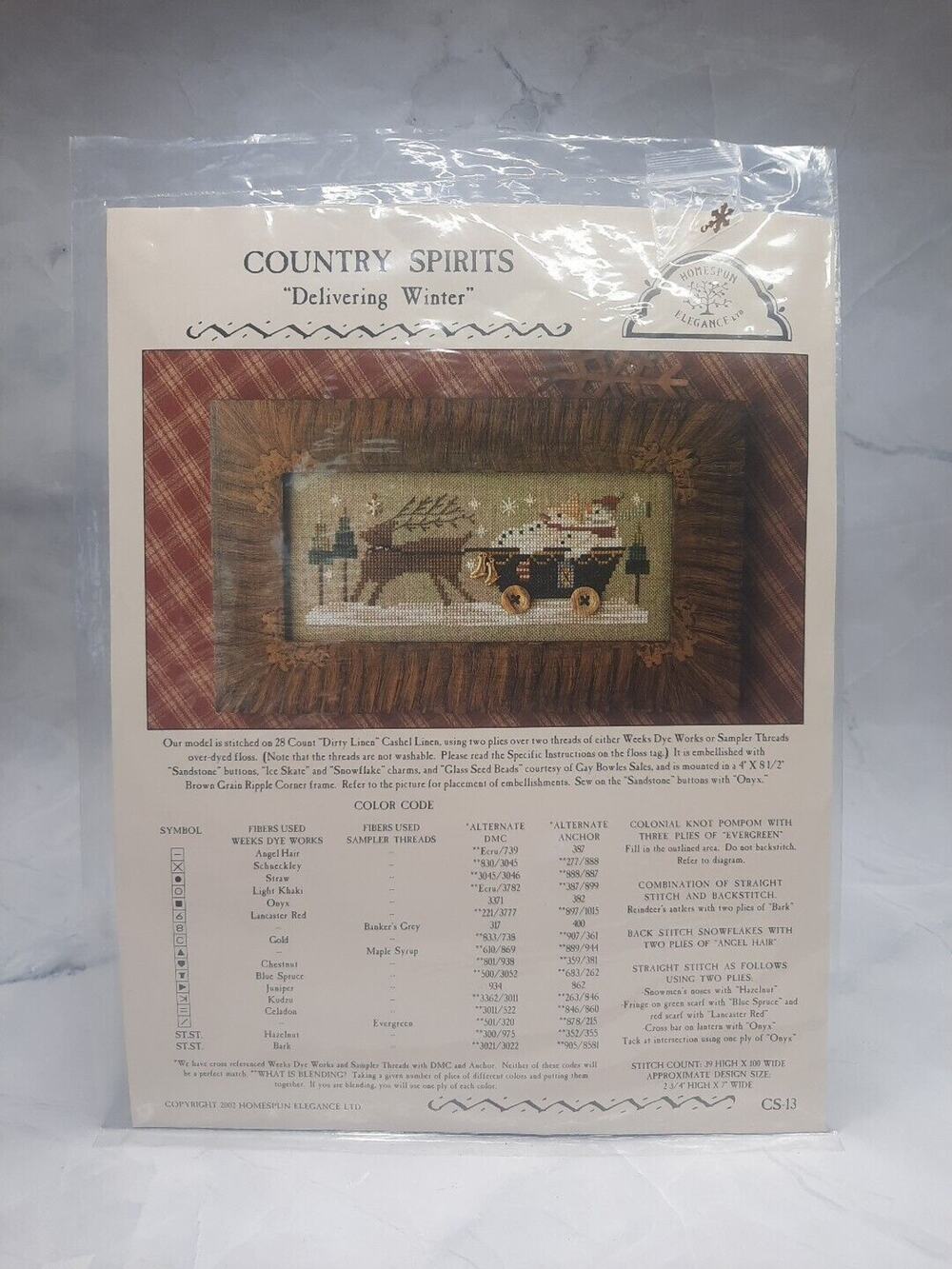 Homespun Elegance Country Spirits Cross Stitch Pattern Delivering Winter